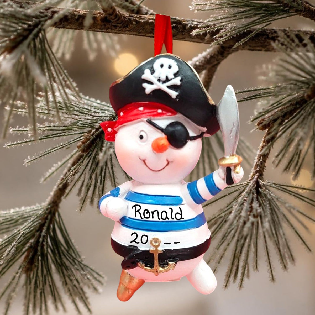 Pirate Snowman Ornament w/Striped Shirt