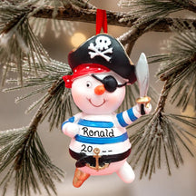Pirate Snowman Ornament w/Striped Shirt
