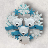 3 POLAR BEARS w/ SNOWFLAKES Ornament