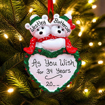 Bears above Large White Heart Ornament (2 Names)