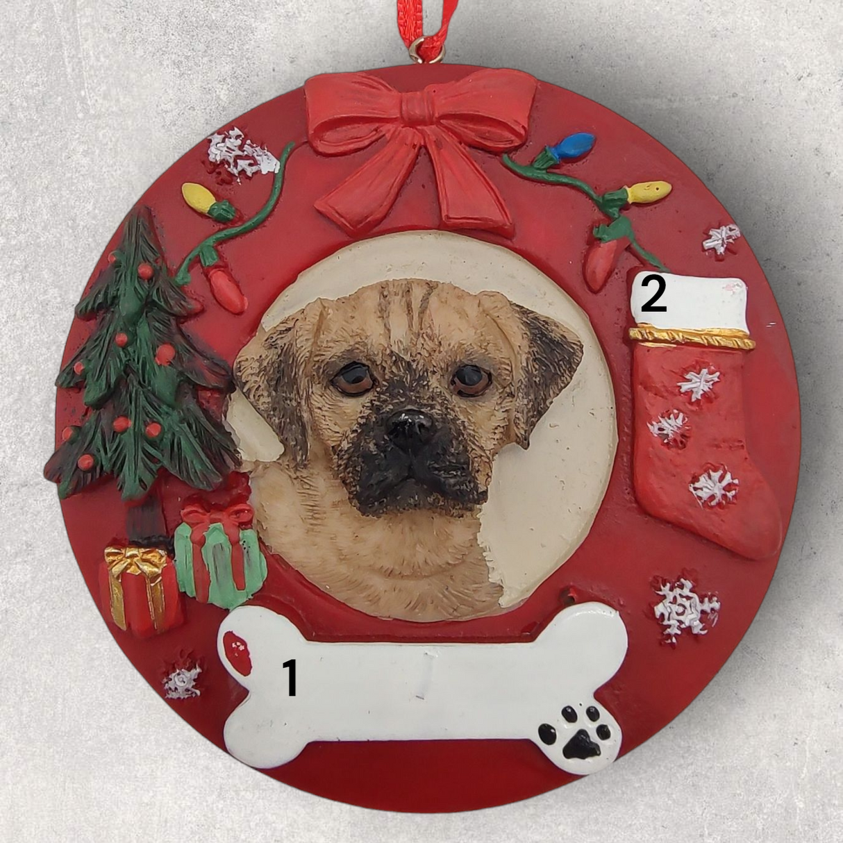 DOGS - PUGGLE - Red Wreath