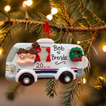 CAMPING Ornament - WHITE RV w/2 PEOPLE