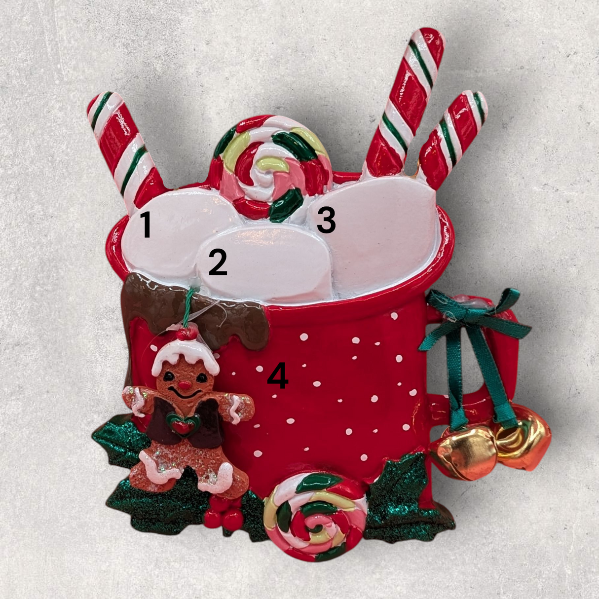 3 MARSHMALLOWS in a RED MUG Ornament