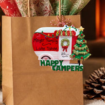 CAMPING Ornament - RED "HAPPY CAMPERS" DECORATED for CHRISTMAS