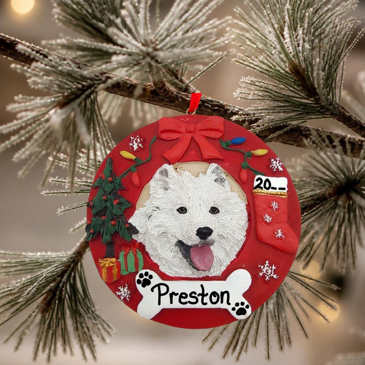 DOGS - SAMOYED - Red Wreath