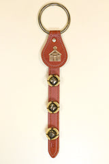 SCHOOLHOUSE CHARM above 3 Bells on Leather Strap