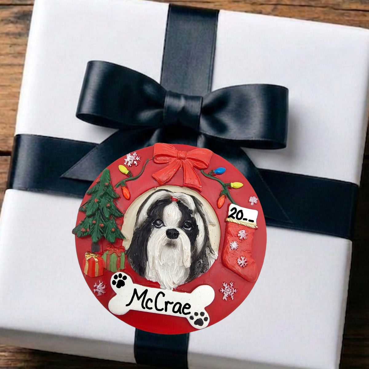 DOGS - SHIH TZU (BLACK) - Red Wreath