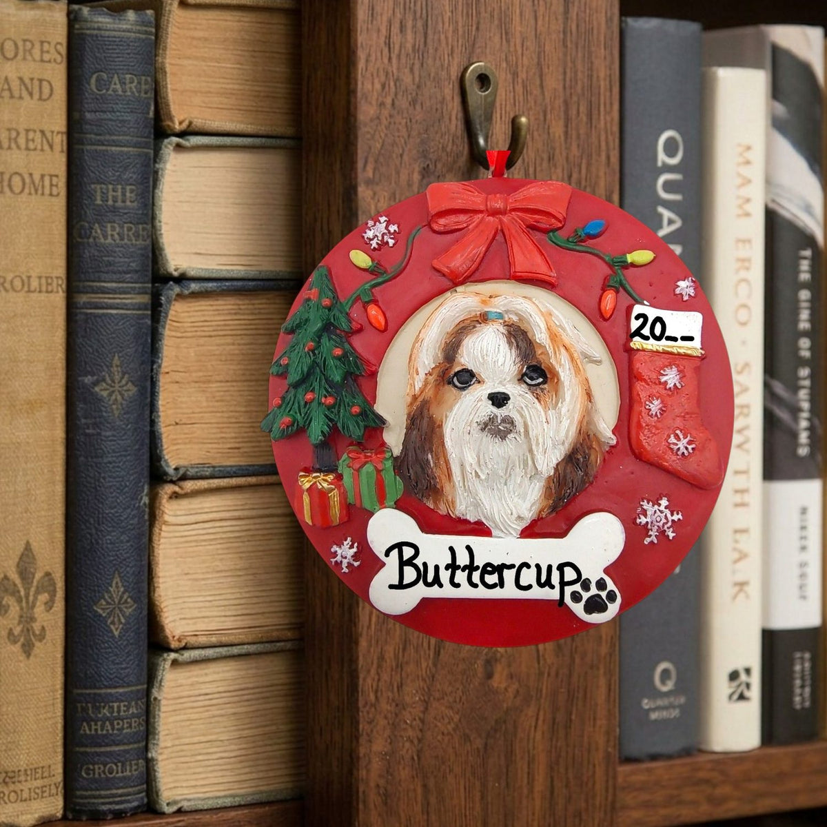 DOGS - SHIH TZU (BROWN) - Red Wreath