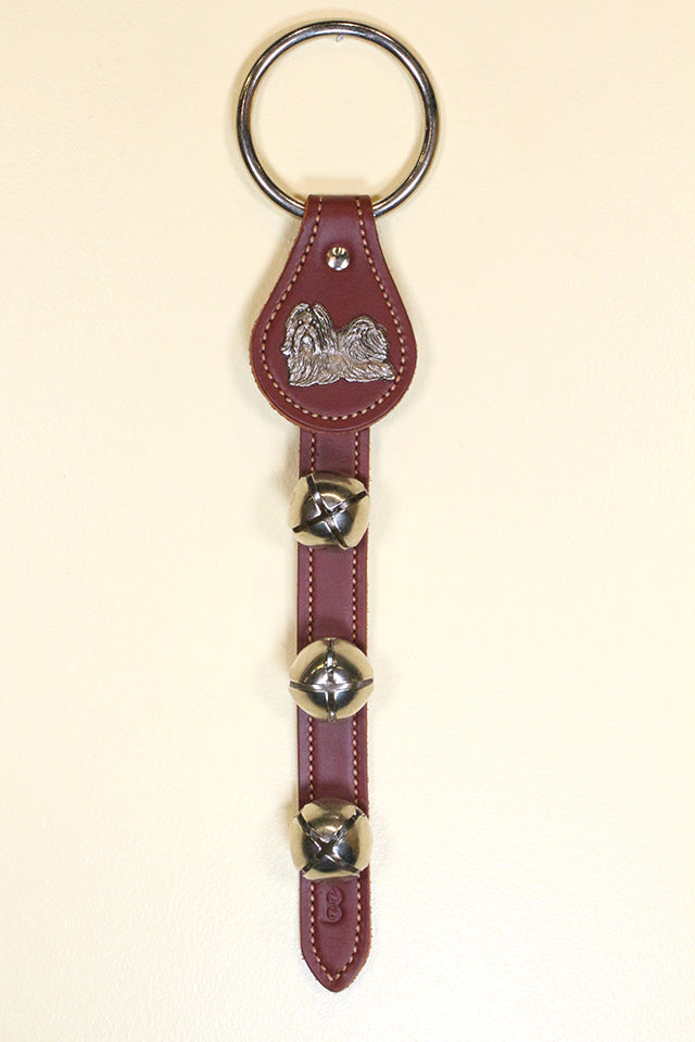SHIH TZU CHARM above 3 Bells on Leather Strap