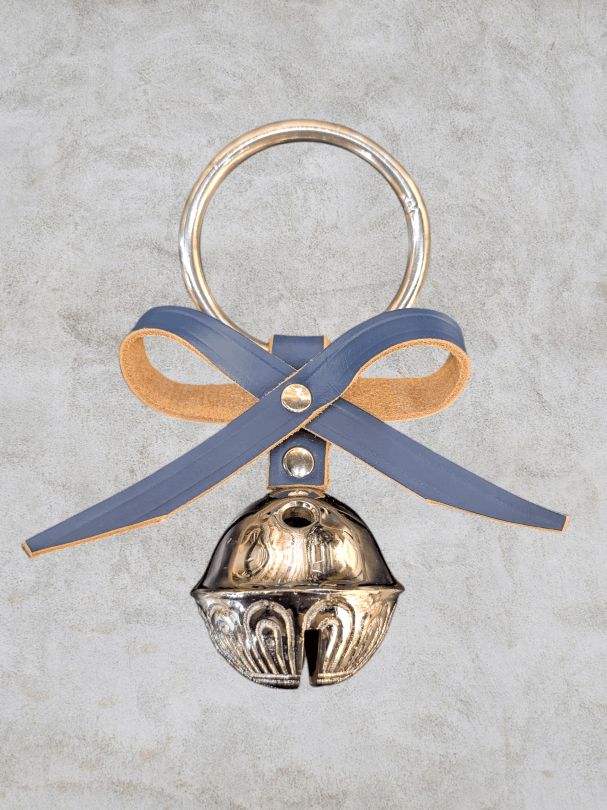 Silver Belsnickel Bell Doorhanger with Blue Leather Bow