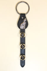 CAT (SITTING) CHARM above 3 Bells on Leather Strap