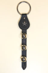 SKULL and CROSSBONES CHARM above 3 Bells on Leather Strap