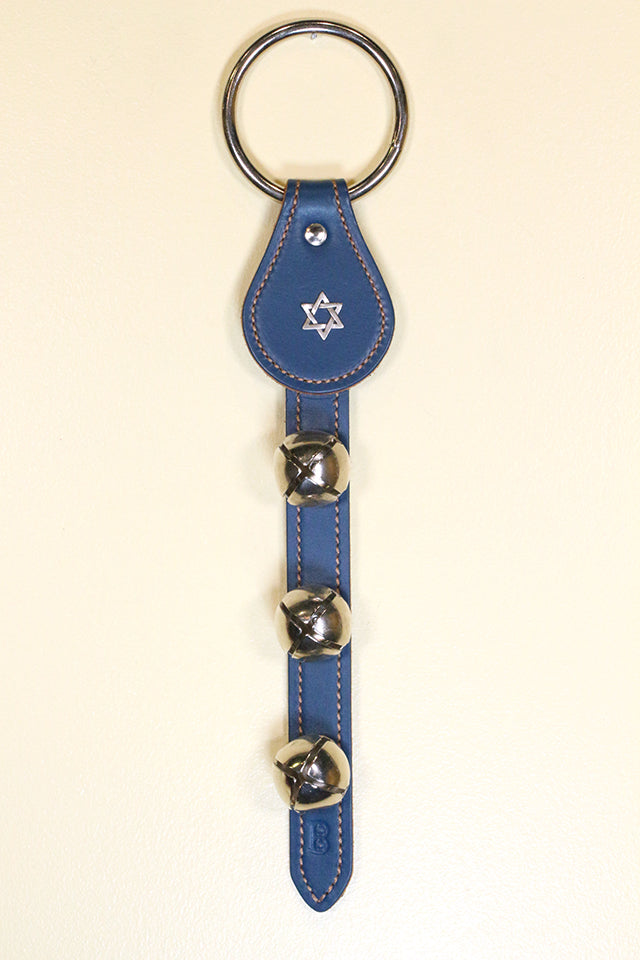 HANUKKAH - STAR of DAVID CHARM above 3 Bells on Leather Strap