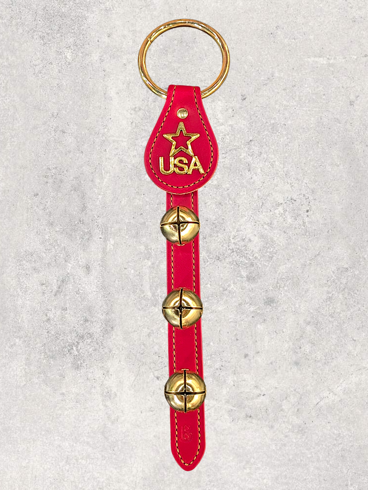 USA STAR CHARM above 3 Bells on Leather Strap