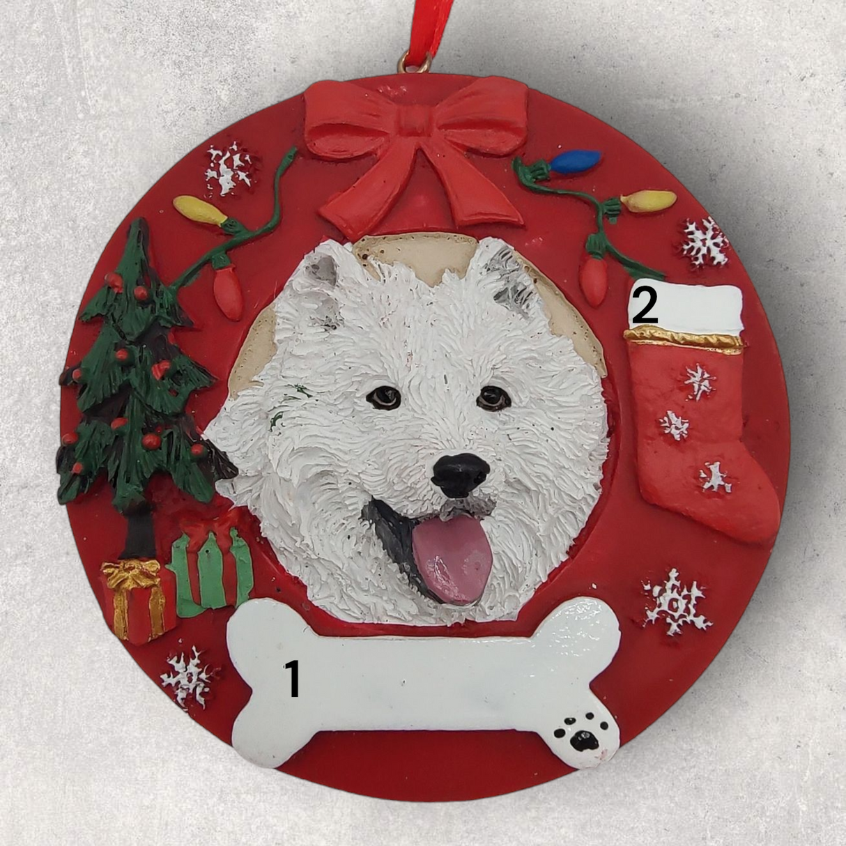 DOGS - SAMOYED - Red Wreath