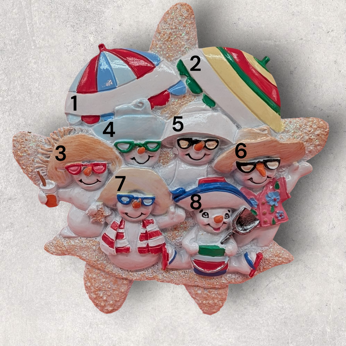 6 SNOWPEOPLE at the BEACH Ornament