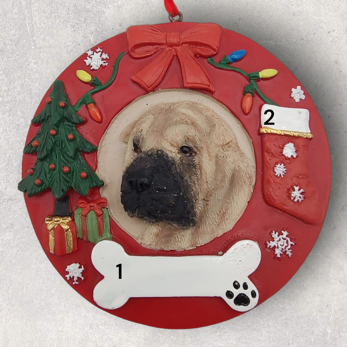 DOGS - SHAR PEI - Red Wreath