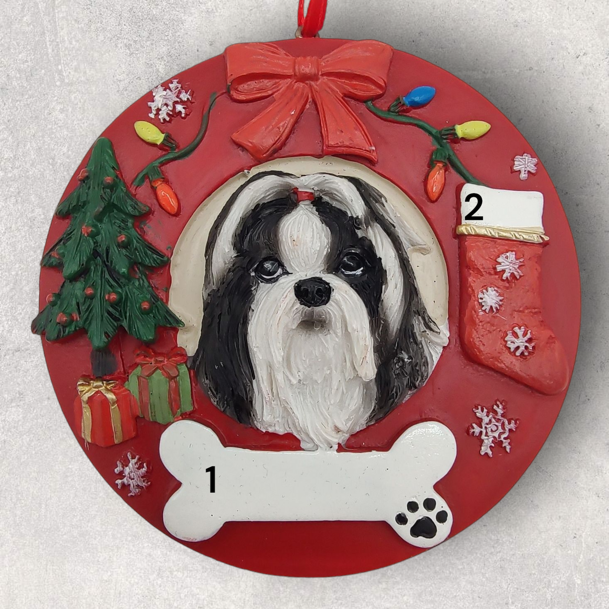DOGS - SHIH TZU (BLACK) - Red Wreath