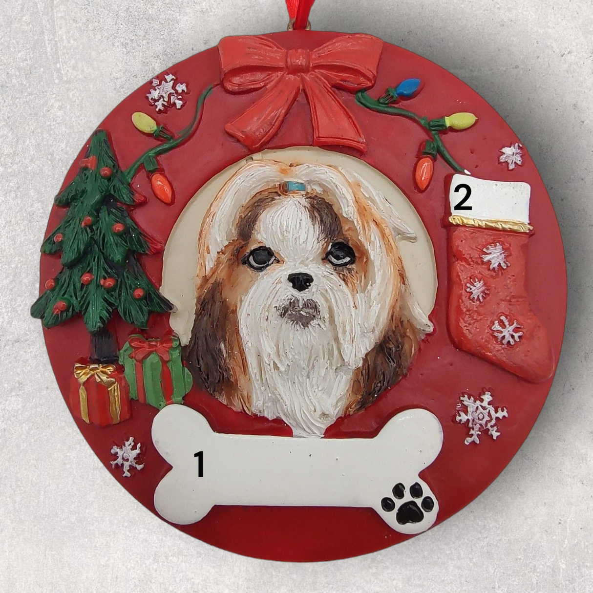 DOGS - SHIH TZU (BROWN) - Red Wreath