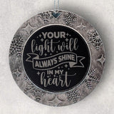 2-Sided Engraved IN REMEMBRANCE Wreath Ornament - "Your light will always shine in my heart."