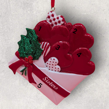 Sisters Hearts in Letter Ornament (4 Names)