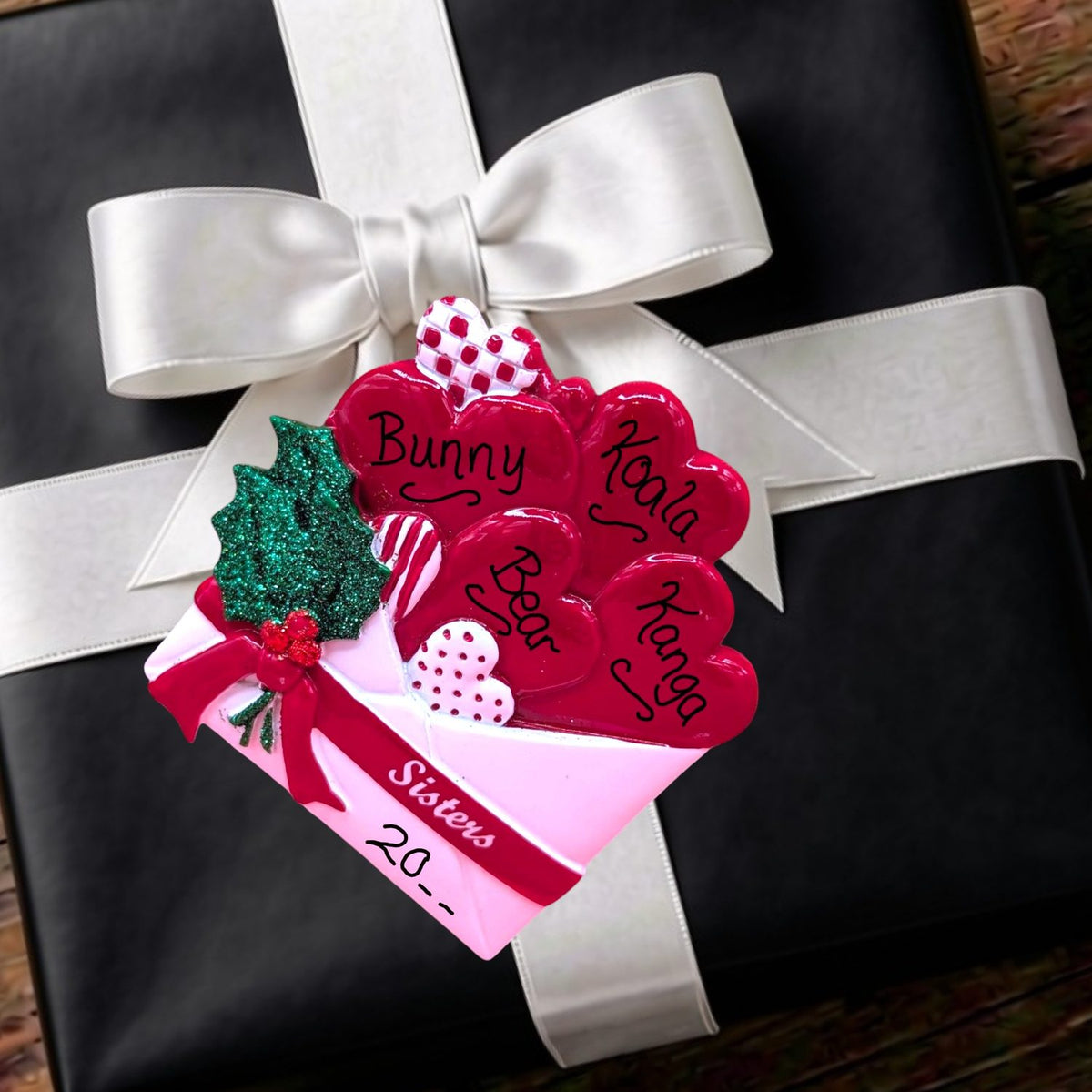 Sisters Hearts in Letter Ornament (4 Names)