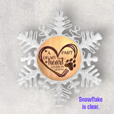 2-Sided Engraved IN REMEMBRANCE Snowflake Ornament - For PETS - "A Part of My Heart Lives in Heaven."
