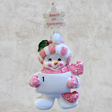 PINK - BABY's 1st CHRISTMAS  Ornament - SNOWBABY HOLDING SIGN