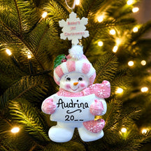 PINK - BABY's 1st CHRISTMAS  Ornament - SNOWBABY HOLDING SIGN