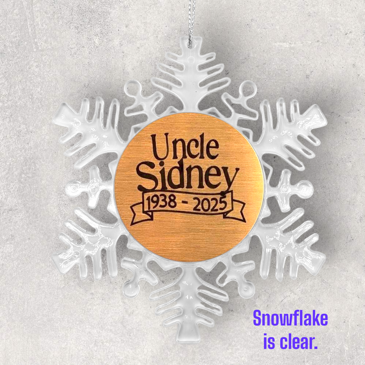 2-Sided Engraved IN REMEMBRANCE Snowflake Ornament - "Your light will always shine in my heart."