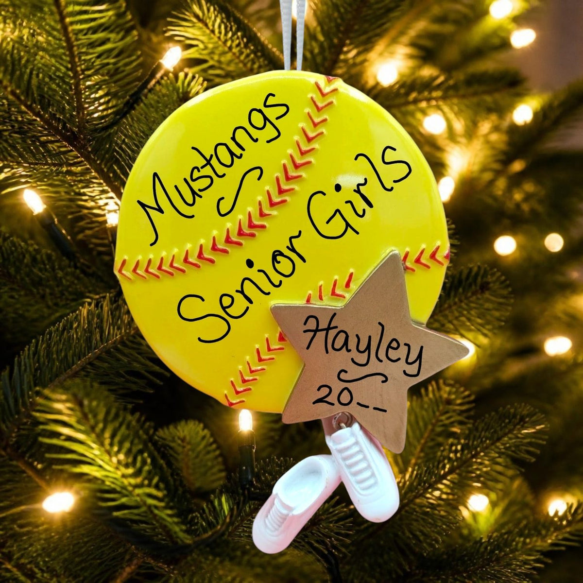 Softball Ornament with Gold Star