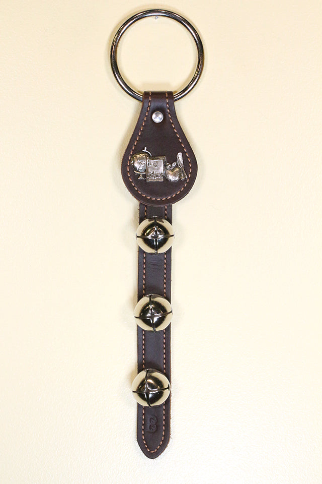 TEACHER'S CHARM above 3 Bells on Leather Strap