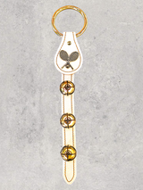 TENNIS RACKET CHARMS above 3 Bells on Leather Strap