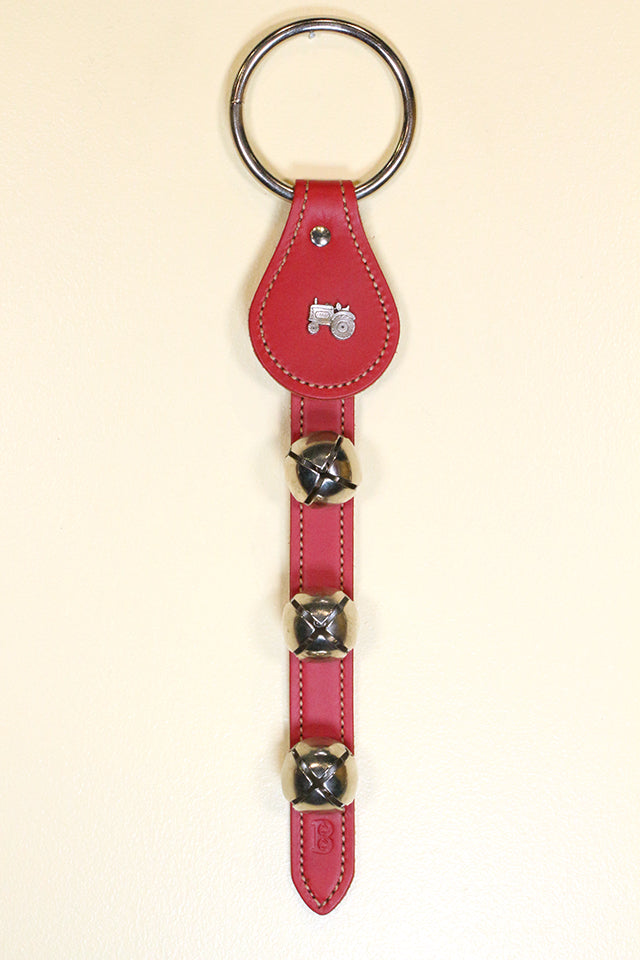 TRACTOR CHARM above 3 Bells on Leather Strap