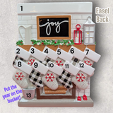 11 STOCKINGS on "JOY" MANTEL TABLETOP DECORATION