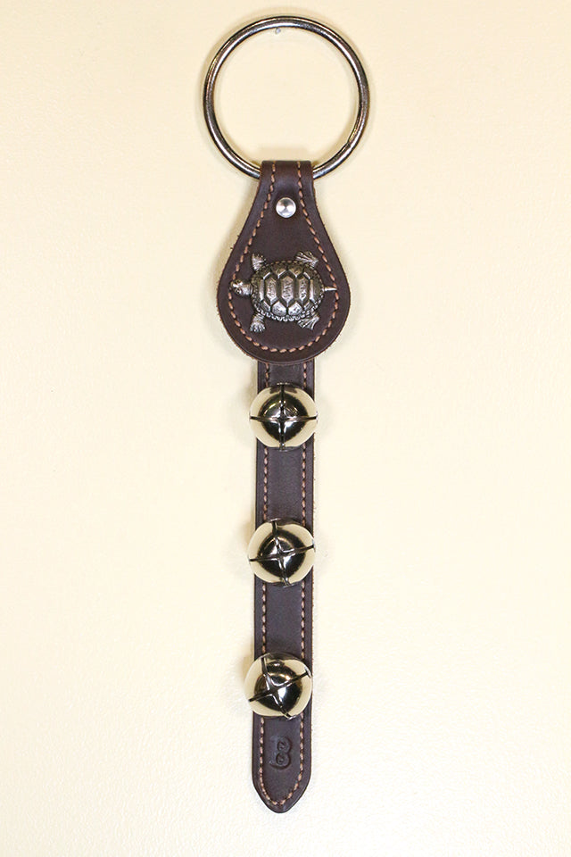 TURTLE CHARM above 3 Bells on Leather Strap