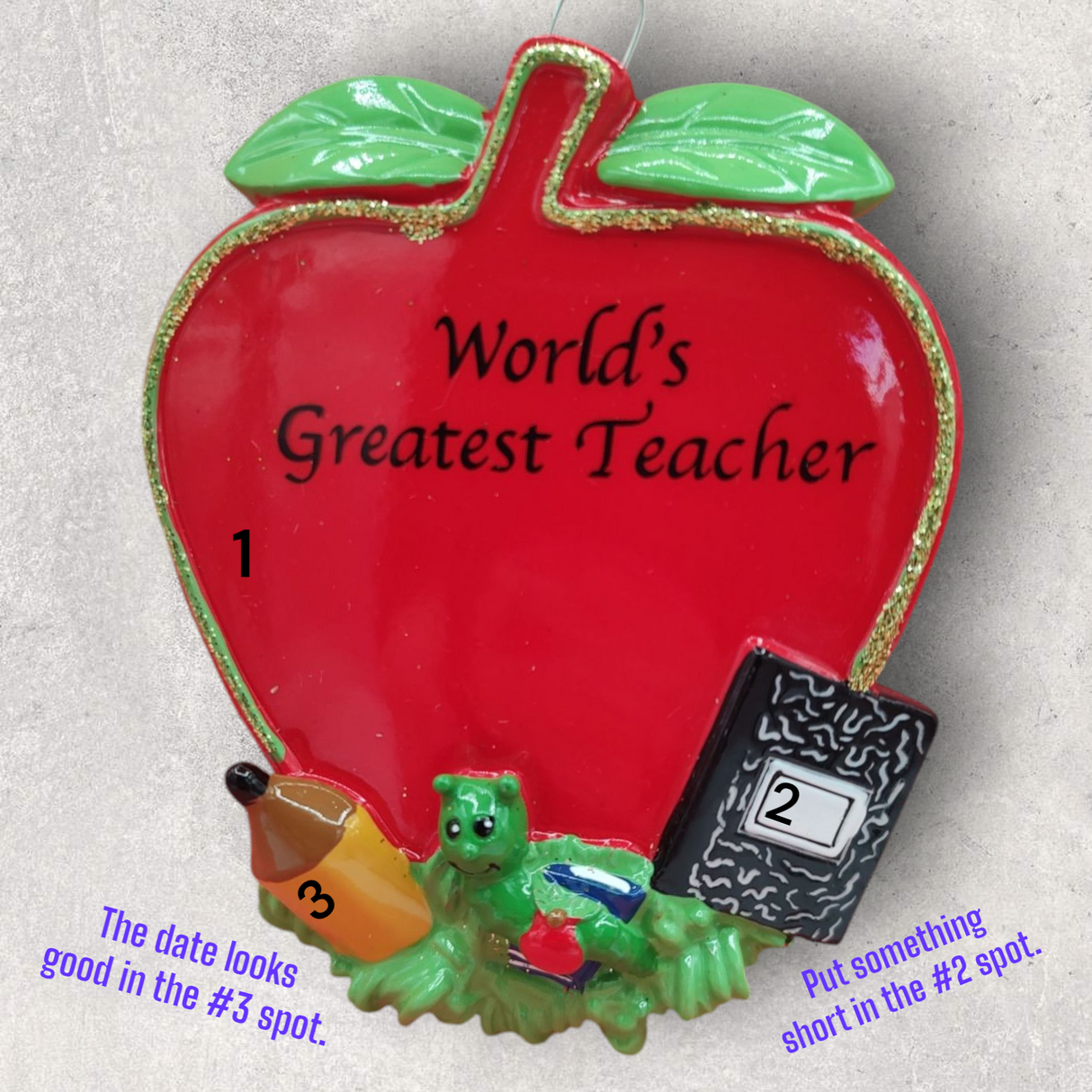 TEACHER Ornament - APPLE - "World's Greatest Teacher"