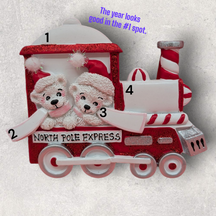  2 Bears on Polar Express Ornament with numbers indicating possible personalization spots