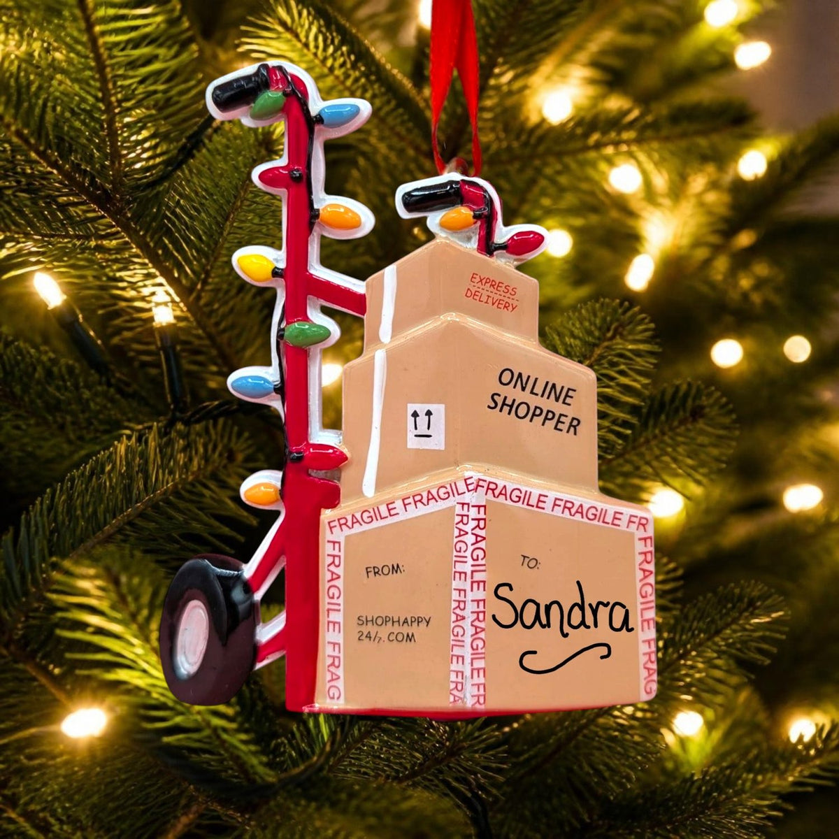 Online Shopper Packages on Cart Ornament