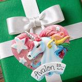 UNICORN with GLITTERY PINK HEART & RAINBOW Ornament