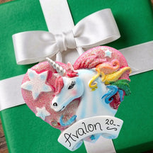 UNICORN with GLITTERY PINK HEART & RAINBOW Ornament