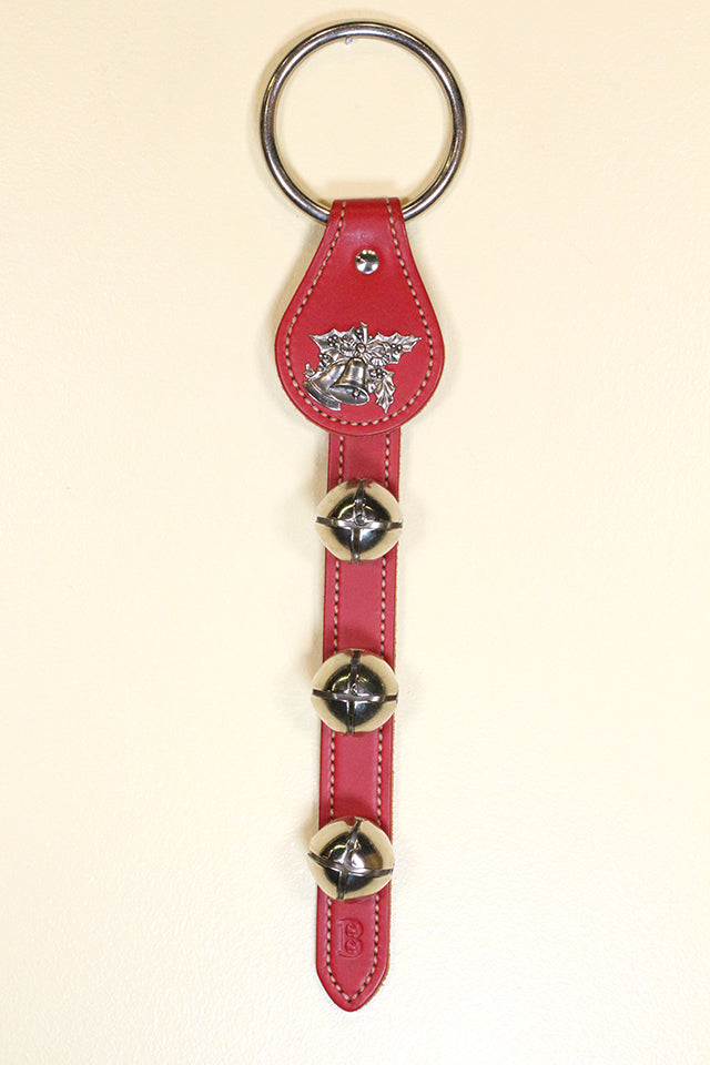 BELLS and HOLLY CHARM above 3 Bells on Leather Strap