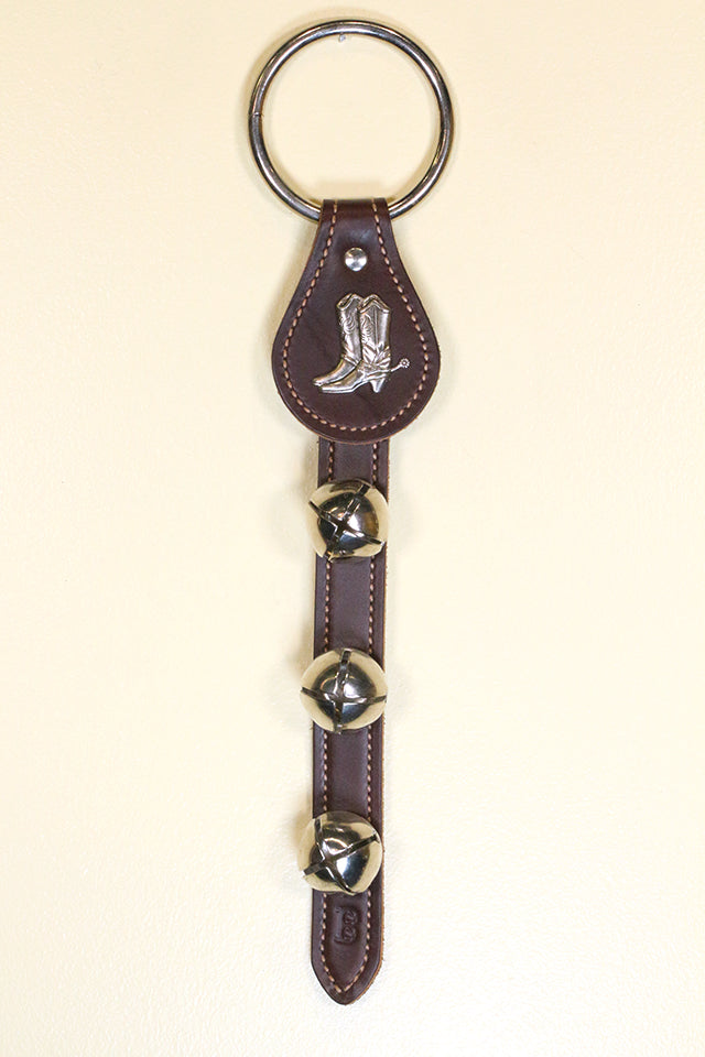 COWBOY BOOTS CHARM above 3 Bells on Leather Strap