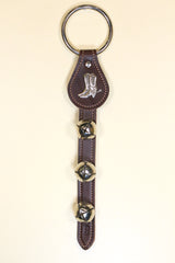 COWBOY BOOTS CHARM above 3 Bells on Leather Strap