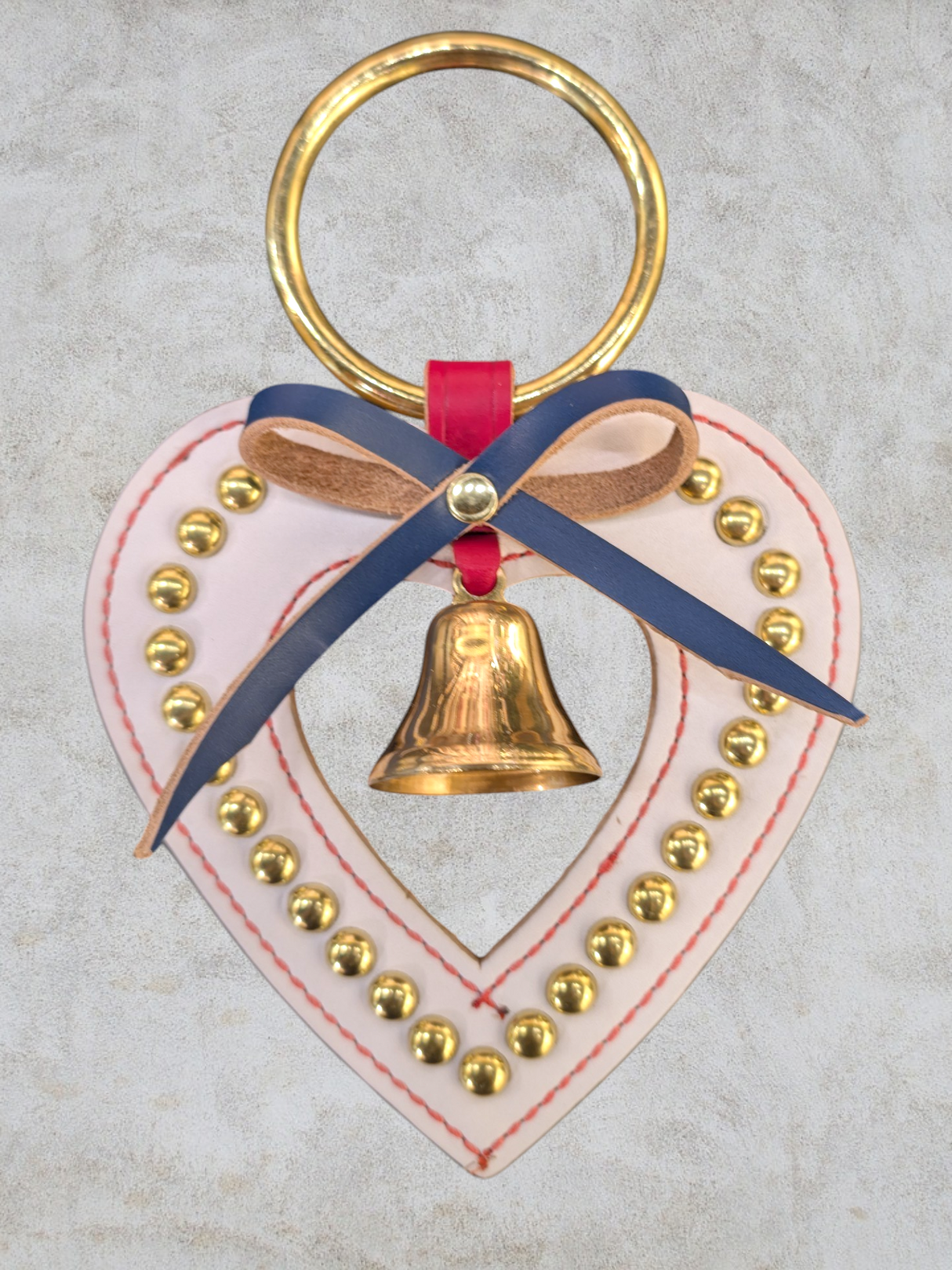 Patriotic White Heart Doorhanger — Liberty Bell-Shaped Bell & Brass Studs