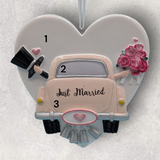 JUST MARRIED CAR Ornament on WHITE HEART