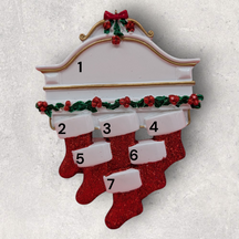 Stockings on White Mantel Ornament (6 Names)