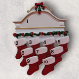 9 STOCKINGS on WHITE MANTEL Ornament