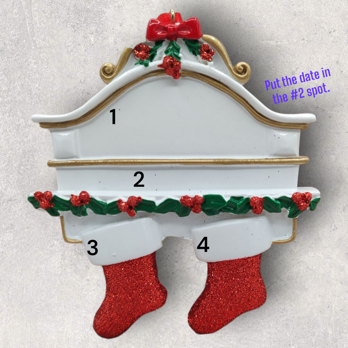 2 STOCKINGS on WHITE MANTEL Ornament