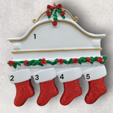 4 STOCKINGS on WHITE MANTEL Ornament